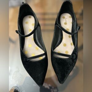 Boden Black Velvet Flats with Gold Accents
